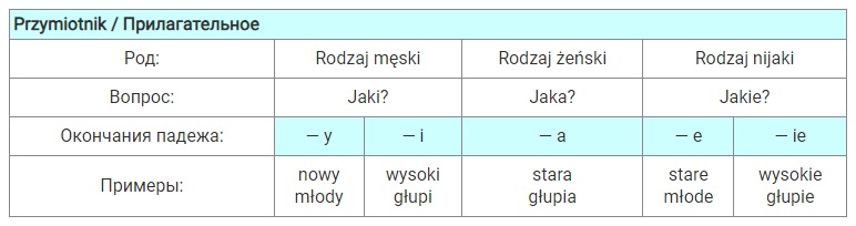 Польские прилагательные: категория рода в единственном числе